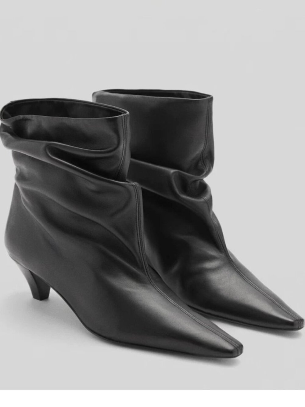 NWT MANGO MNG BLACK ASA SLOUCHY LEATHER KITTEN HEEL ANKLE BOOTS BOOTIE EU39 US 9